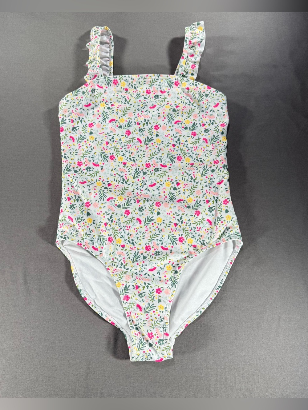 Floral One Piece Swimsuit Ruffle Strap Bathing Suit Cottagecore Girls L 10-12